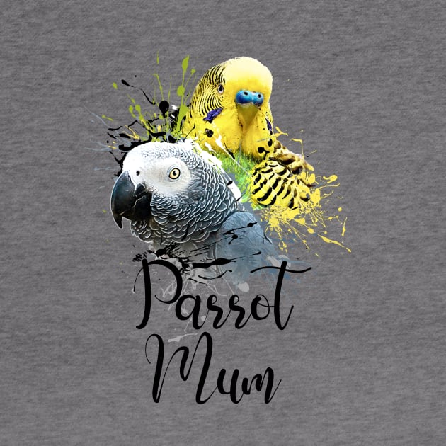 Parrot Mom Color Splatter Budgie and Grey Parrot White by BirdNerd